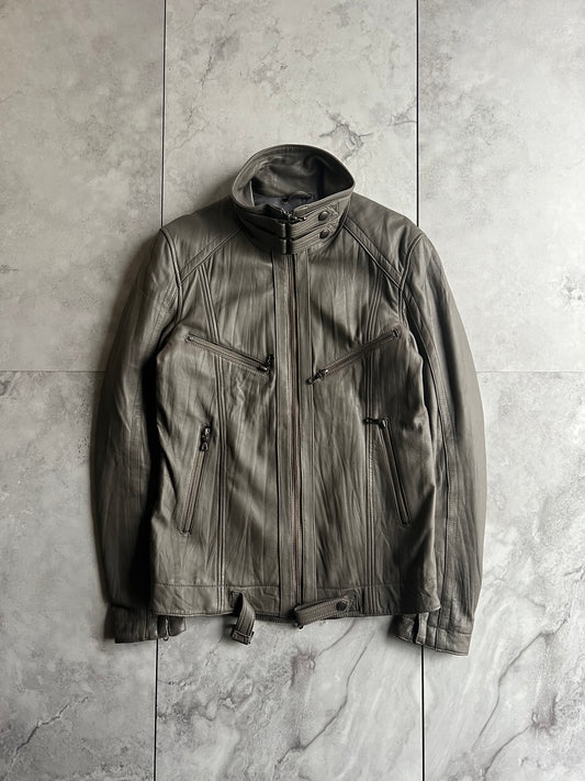 Schlussel Double Collar Strap Sheepskin Leather Jacket