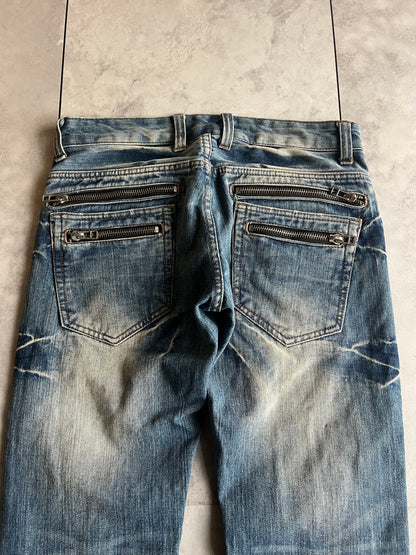 Root Three Quad Back Zip Whisker Wash Denim