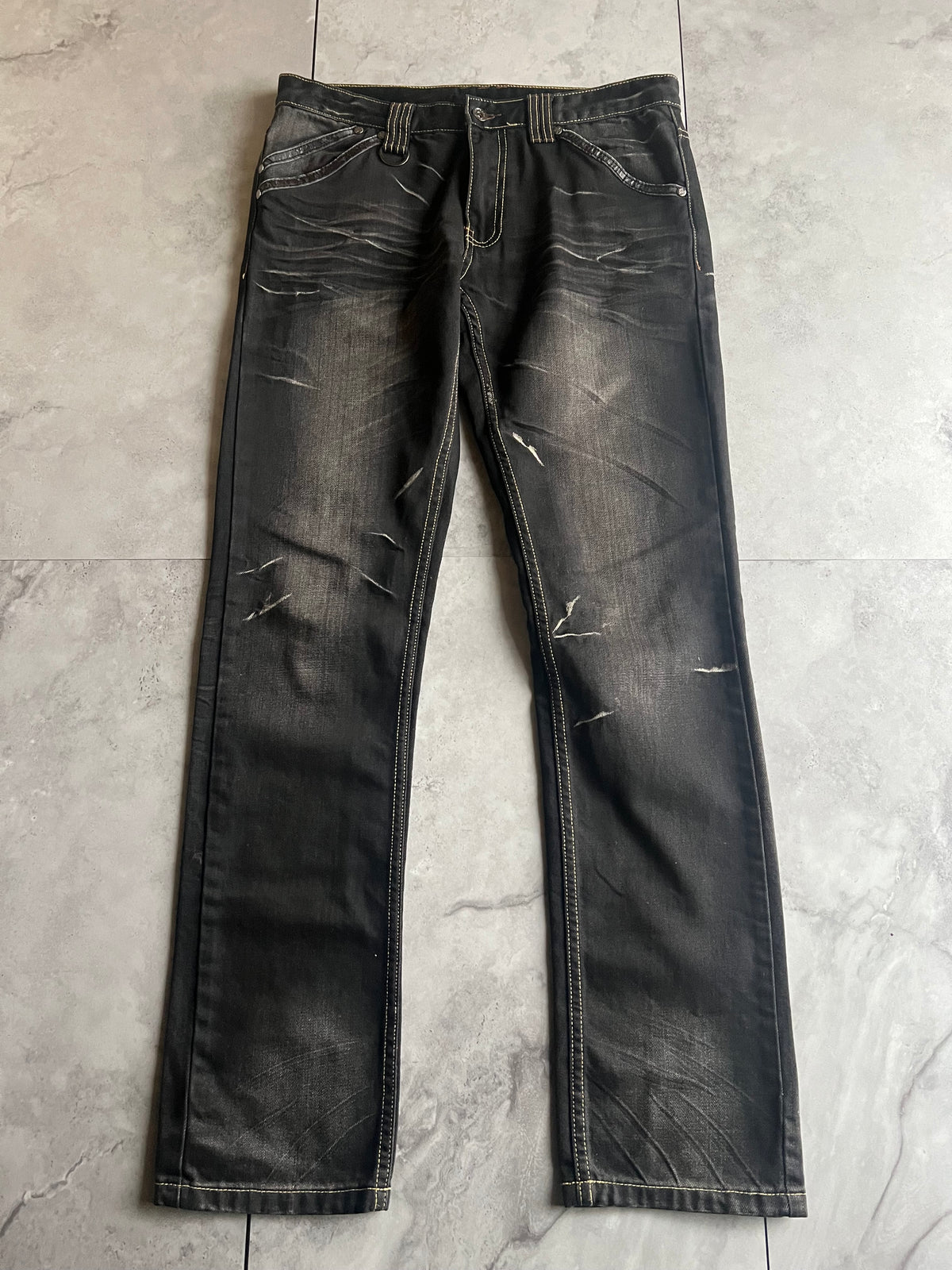 Semantic Design Studded Whisker Wash Denim