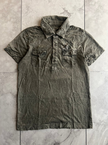 291295 Homme “Transformation” Stone Wash Button Up Polo Tee