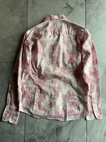 Semantic Design Pink Floral Open Collar Button-Up Shirt