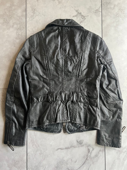 Galaabend Half Zip Cropped Blazer Leather Jacket