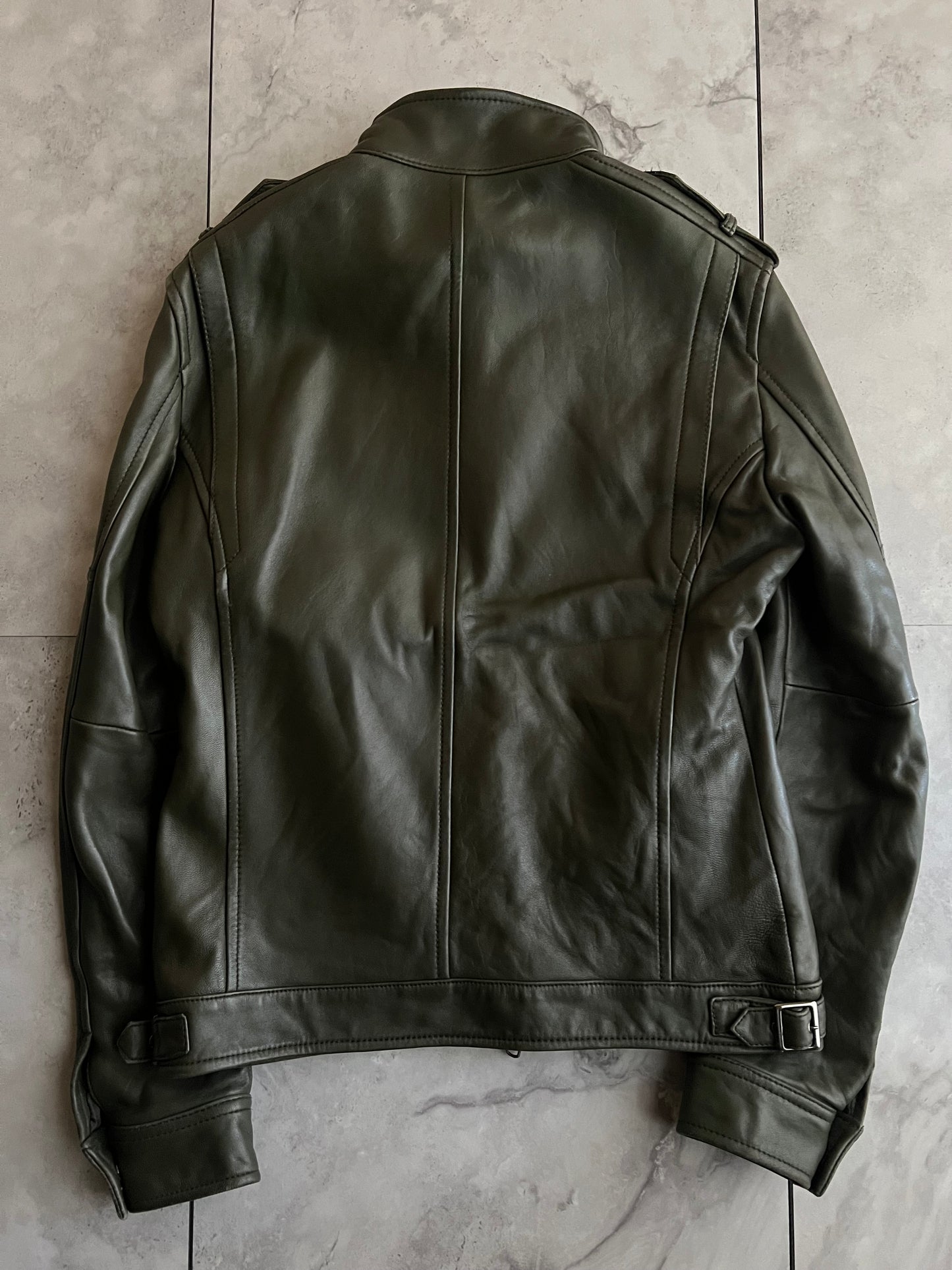 Setting Cracks Olive Military Leather Jacket
