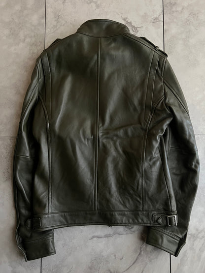 Setting Cracks Olive Military Leather Jacket