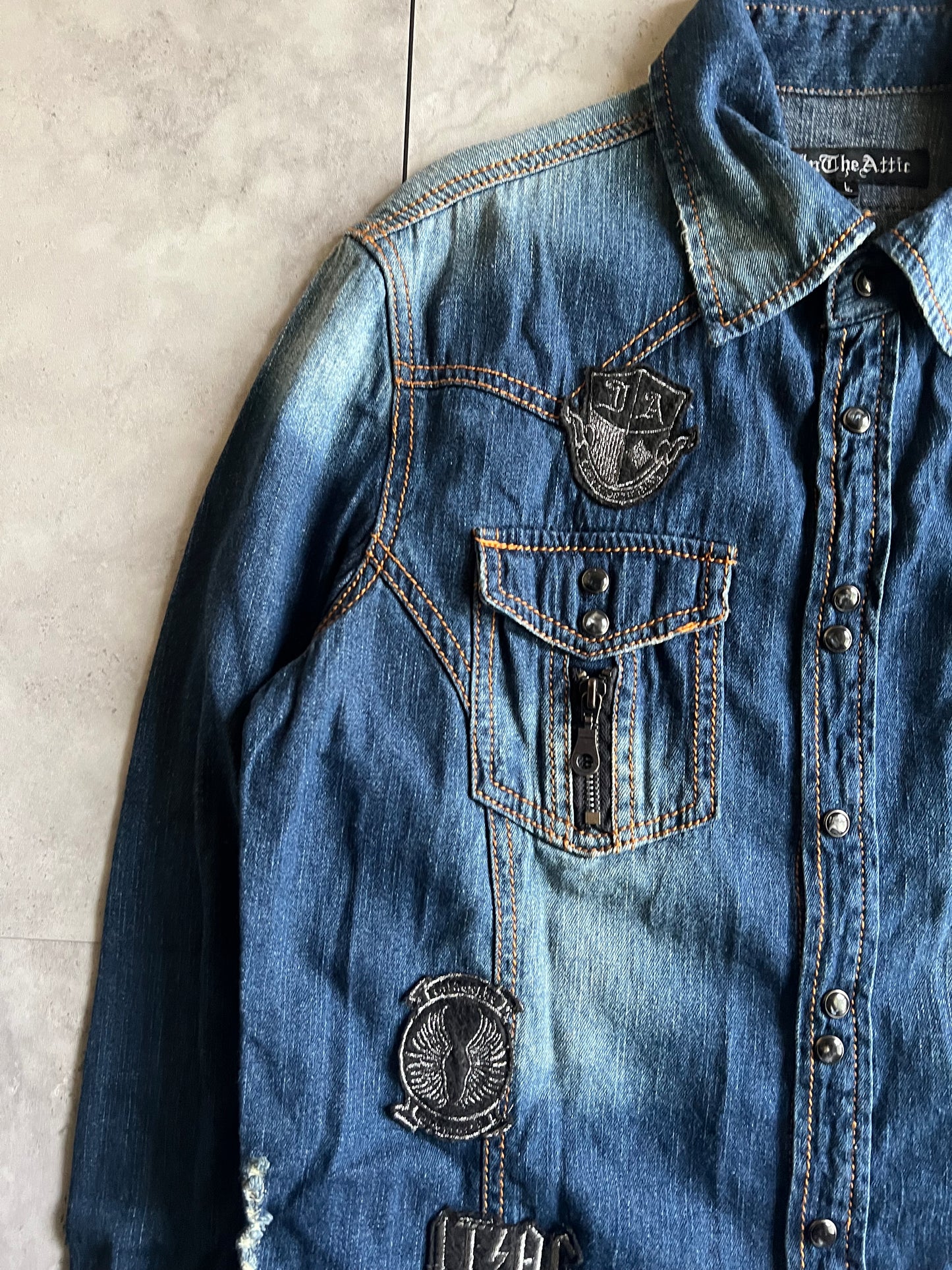 In The Attic Punk Embroidered Patched Denim Shirt