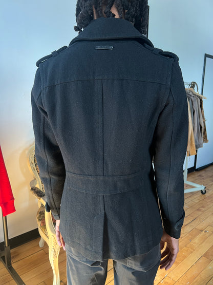 Diesel Leather Accent Pea Coat