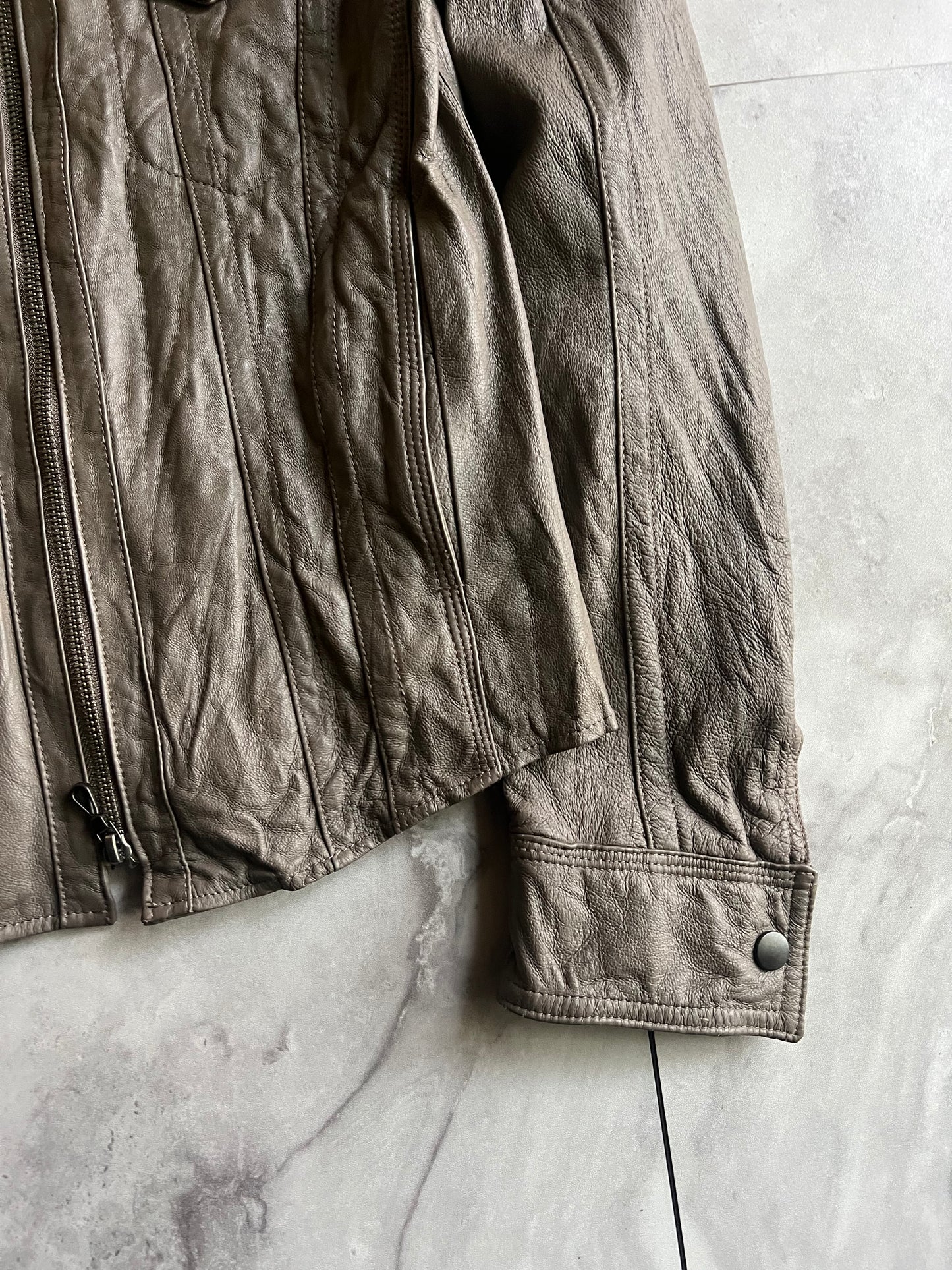 Schlussel Grey Single Zip Western Leather Jacket
