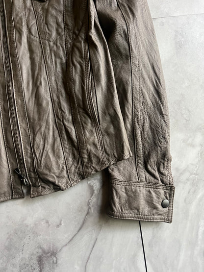 Schlussel Grey Single Zip Western Leather Jacket
