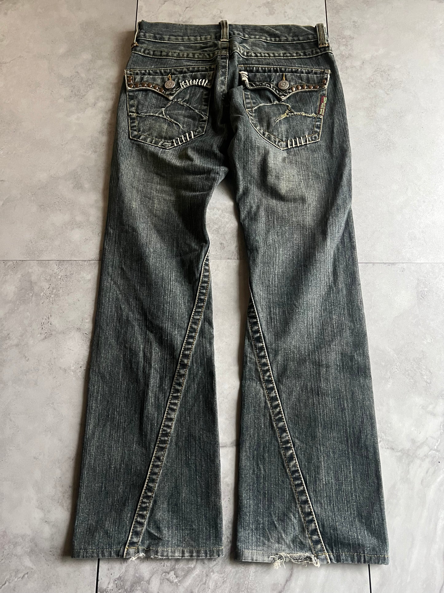 291295 Homme Studded Stitched Spiral Flared Pants