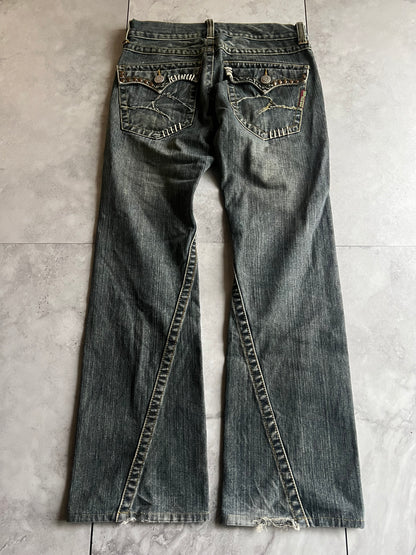 291295 Homme Studded Stitched Spiral Flared Pants