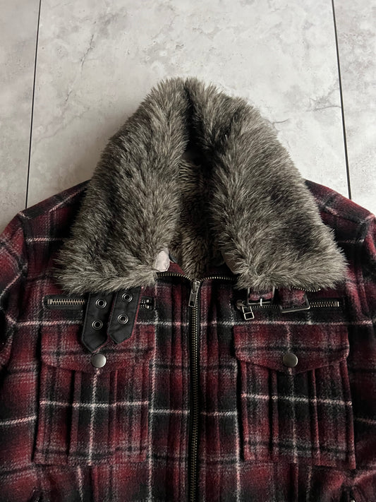 Edge Rupert Fur Collar Tartan Rider Jacket