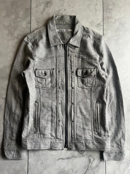 Regina Franco Grey Studded Trucker Zip-Up Jacket