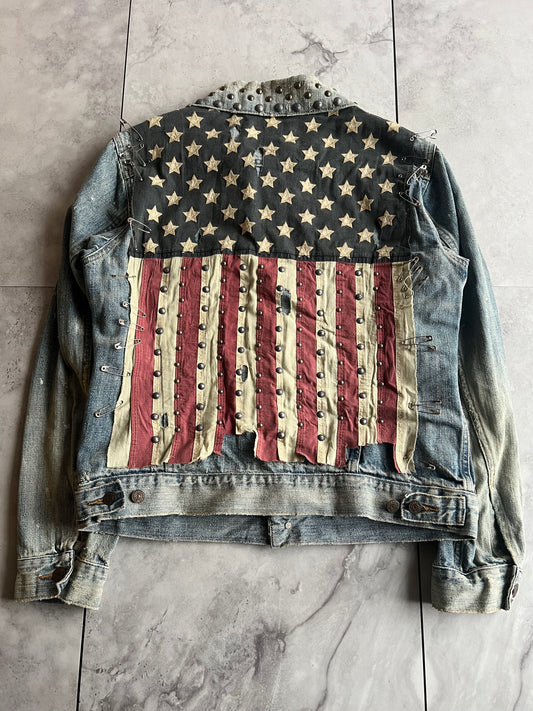 Ralph Lauren Denim&Supply Studded American Flag Safety Pin Denim Jacket