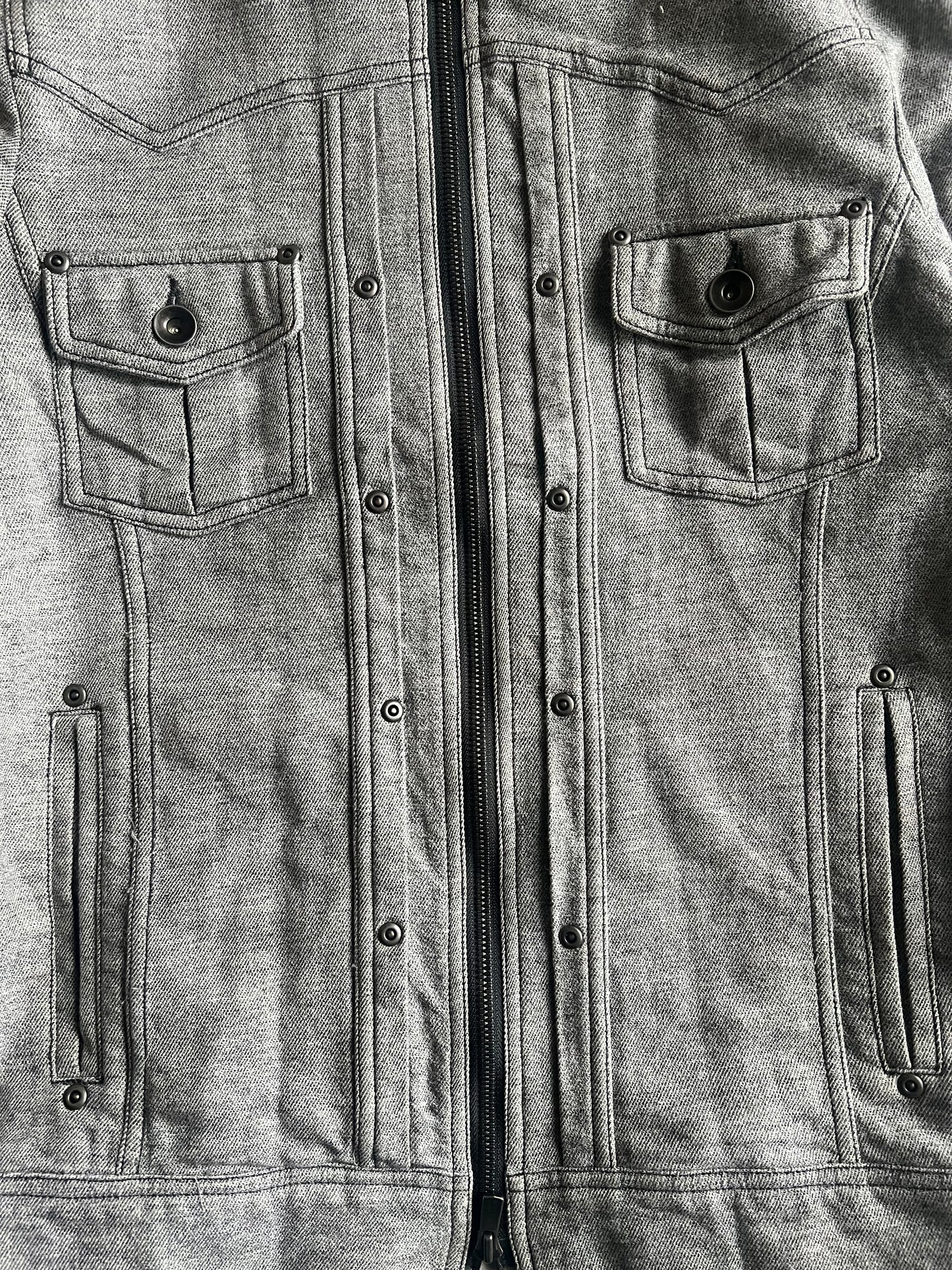 Regina Franco Grey Studded Trucker Zip-Up Jacket