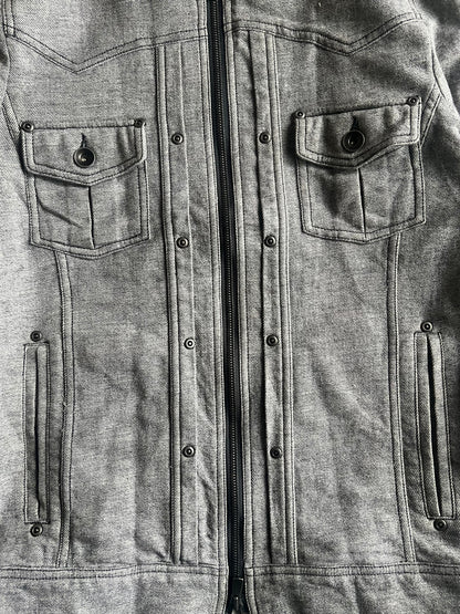 Regina Franco Grey Studded Trucker Zip-Up Jacket