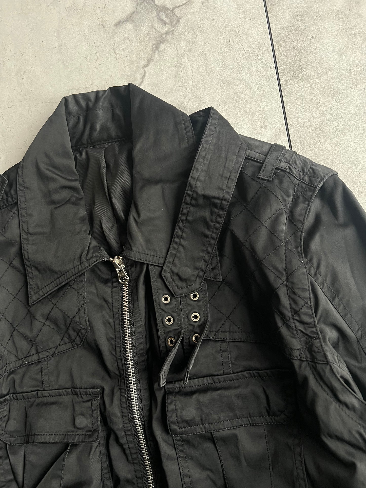 Semantic Design Quilted Horizontal Zipper Bomber Jacket