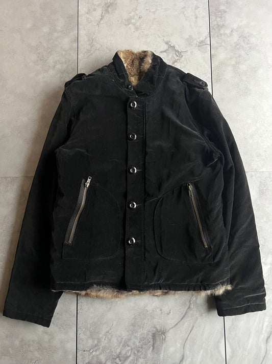 Vintage Japanese Rabbit Fur Lined Velour Military Jacket