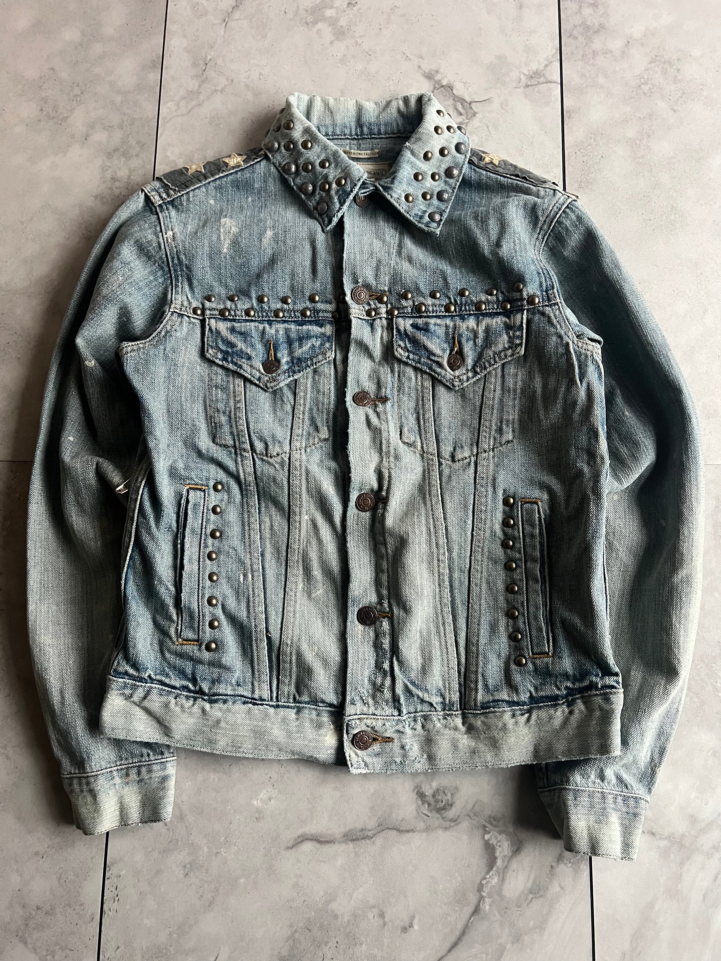 Ralph Denim & Supply Studded American Flag Safety Pin Denim Jacket