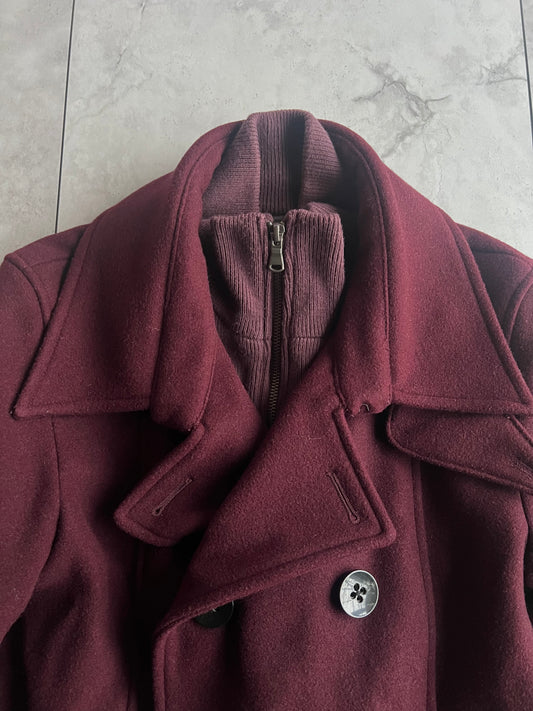 Tete Homme Sweater Layered Blood Red Pea Coat