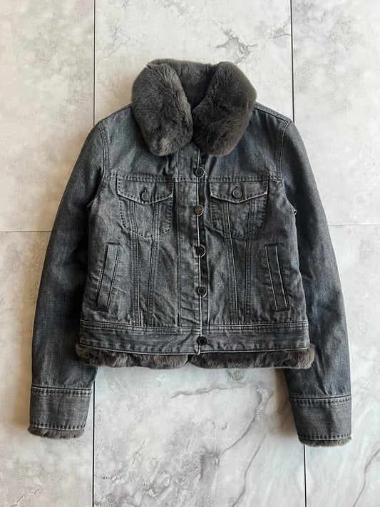 Vintage Rabbit Fur Lined Denim Jacket