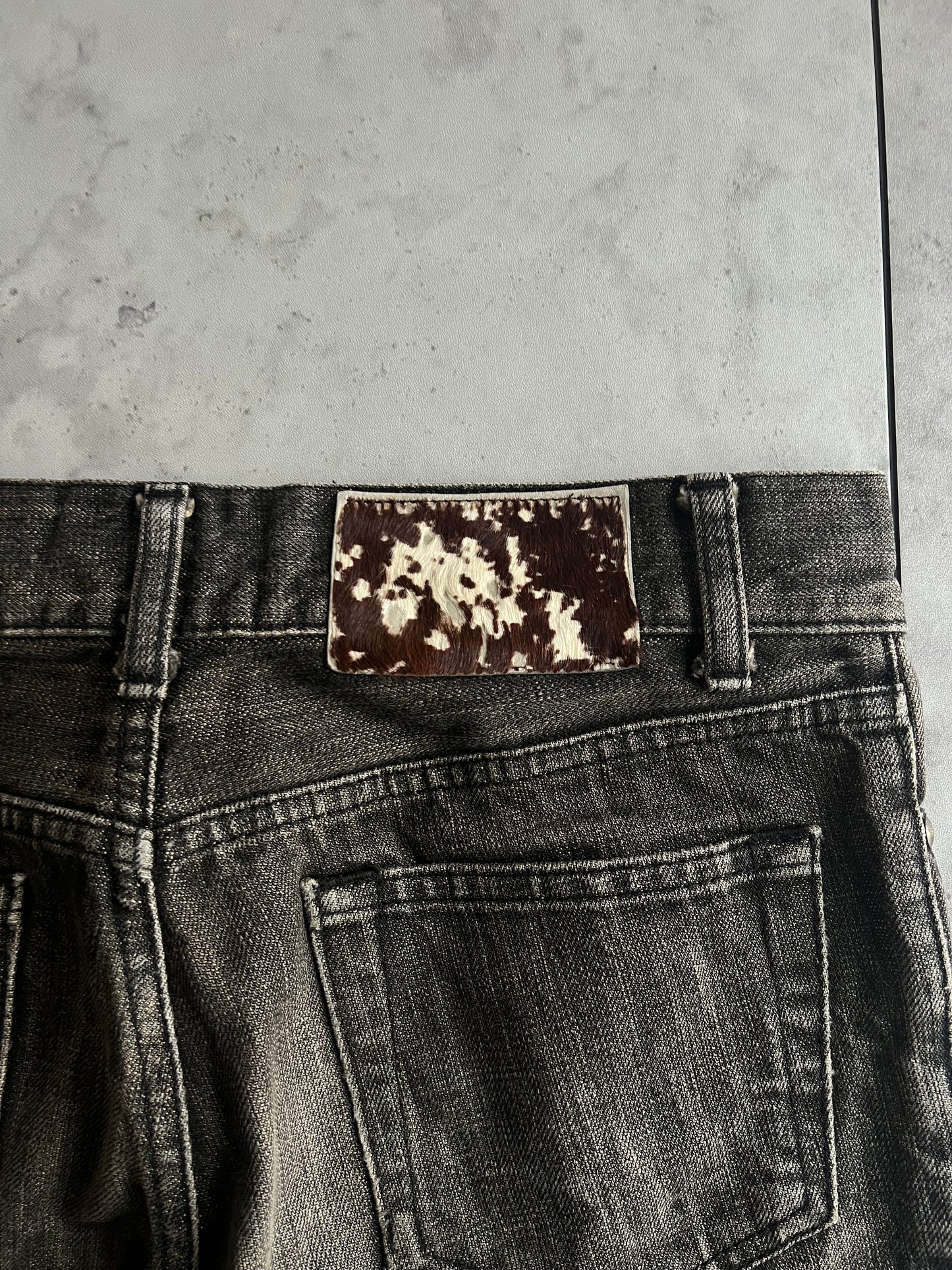 Shellac “Acid” Bootcut Cow Leather Patch Jeans