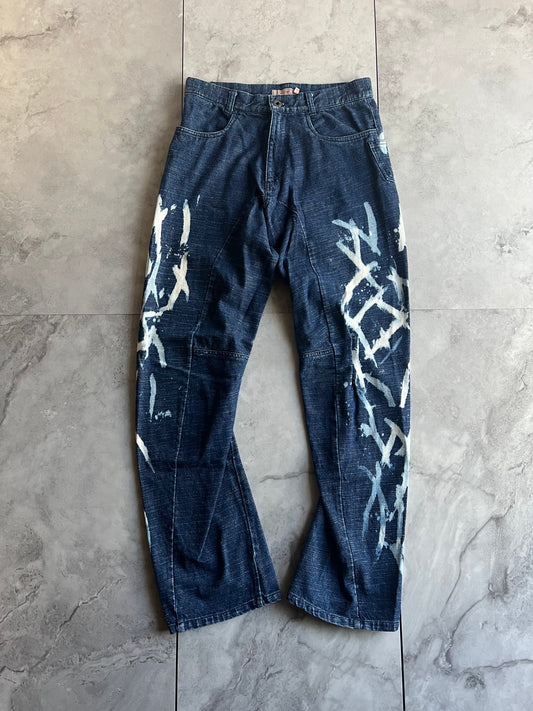 291295 Homme Paint Splatter Inverted Hem Jeans