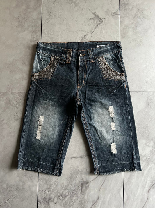 Semantic Design Studded Distressed Crocodile Shorts