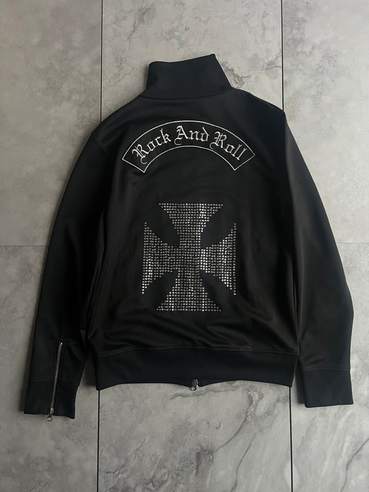 Jackrose “Rock and Roll” Embroidered Rhinestone Zip Up Jacket