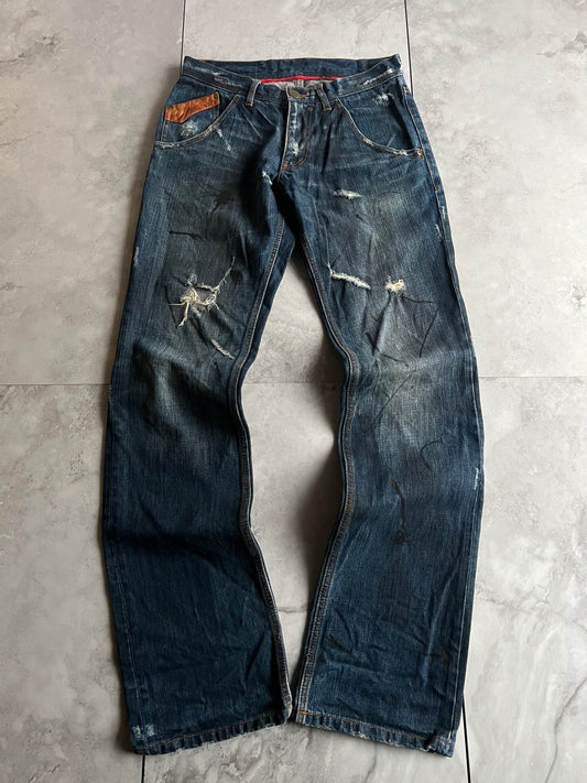 Monsieur Nicole Leather Accent Work Painter Denim