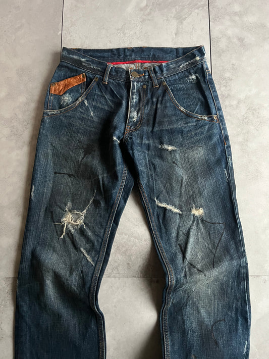 Monsieur Nicole Leather Accent Work Painter Denim