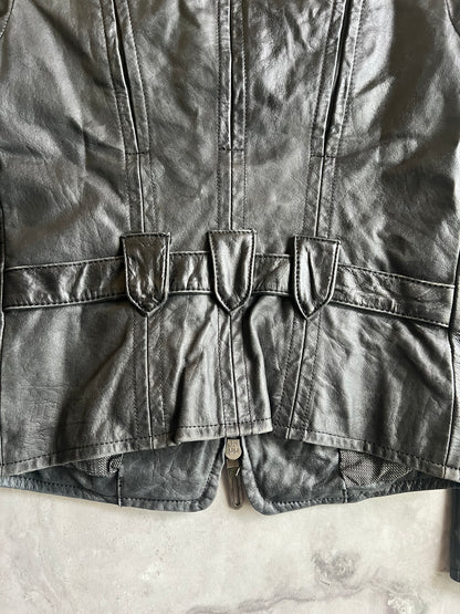 Galaabend Half Zip Cropped Blazer Leather Jacket