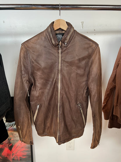 Nano Universe Sheepskin Leather Camo Cotton Lined Zipper Jacket