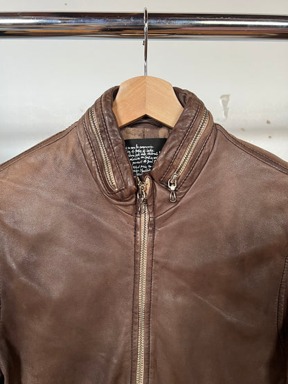 Nano Universe Sheepskin Leather Camo Cotton Lined Zipper Jacket