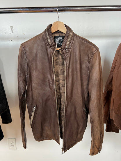 Nano Universe Sheepskin Leather Camo Cotton Lined Zipper Jacket