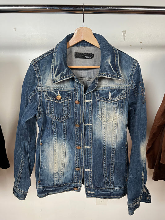 Xfrm Rhinestone Embellished Light Wash Denim Jacket