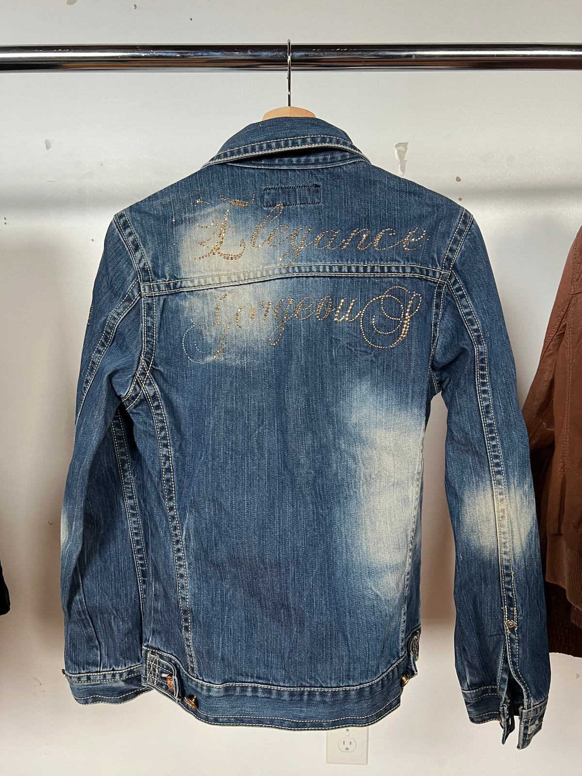 Xfrm Rhinestone Embellished Light Wash Denim Jacket