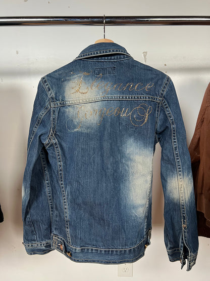 Xfrm Rhinestone Embellished Light Wash Denim Jacket