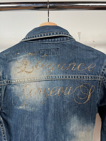 Xfrm Rhinestone Embellished Light Wash Denim Jacket