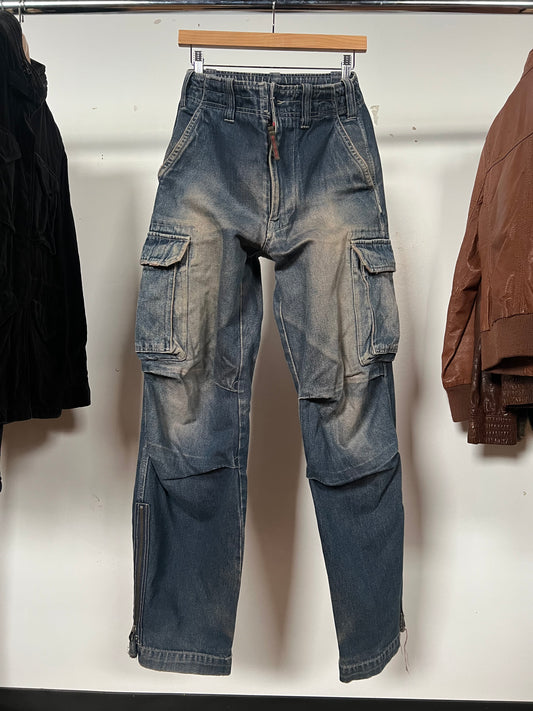 291295 Homme Denim Zipper Rust Wash Cargo Pants